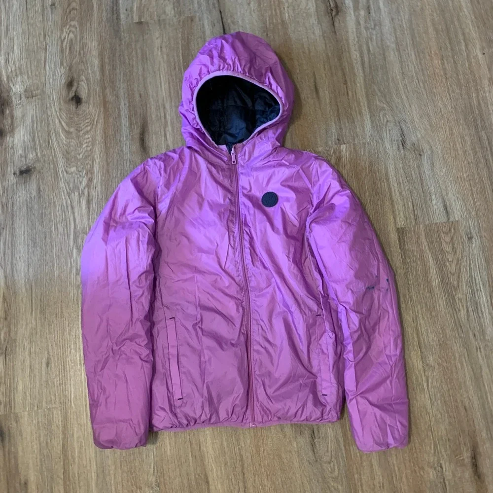 Rokka&Rolla Ultra-Light Reversible Puffer Jacket in navy purple - large girls